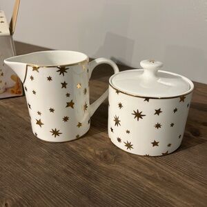 Vintage Galaxy By Sakura Holiday Dinnerware‎ Sugar & Creamer Set 14Kt Gold Stars